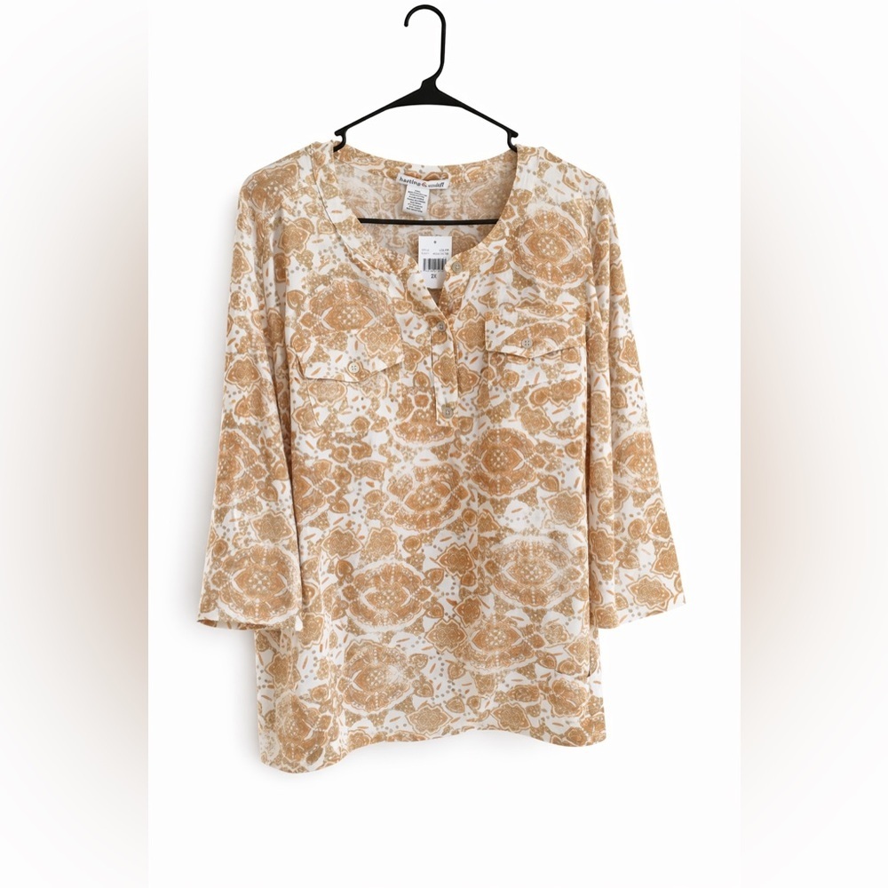 Women's Printed Tunic Top - Beige Pattern Size 2X